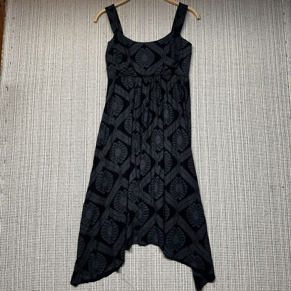 Fresh Produce Dress S Black Gray Floral Handkerchief Hem Rayon Lycra USA Made